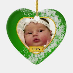 Snowy Green Baby's First Christmas Custom Keramikornament