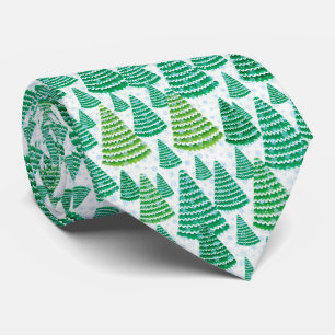 Snowy Green Christmas Trees Pattern Krawatte