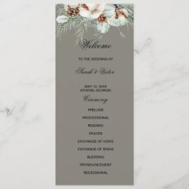 Snowy Greenery floral double side program card  Programm