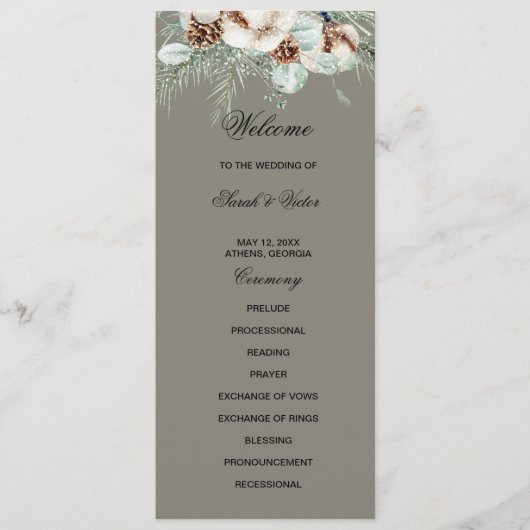 Snowy Greenery floral double side program card Programm (Vorderseite)