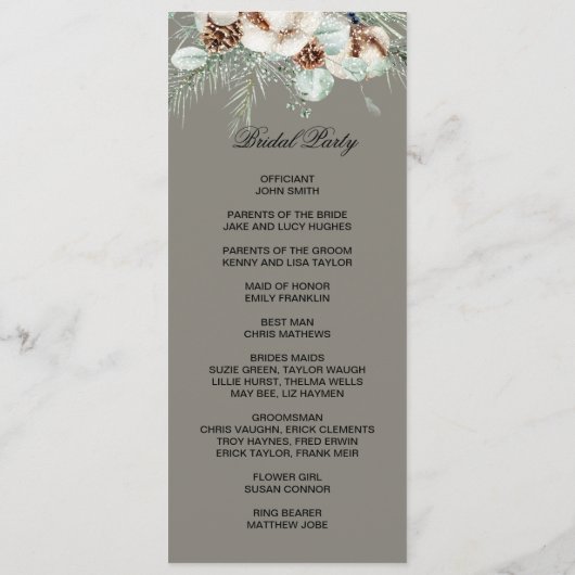 Snowy Greenery floral double side program card Programm (Rückseite)