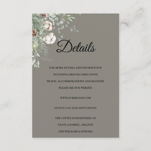 Snowy Greenery floral Enclosure Card Details Begleitkarte (Vorderseite)