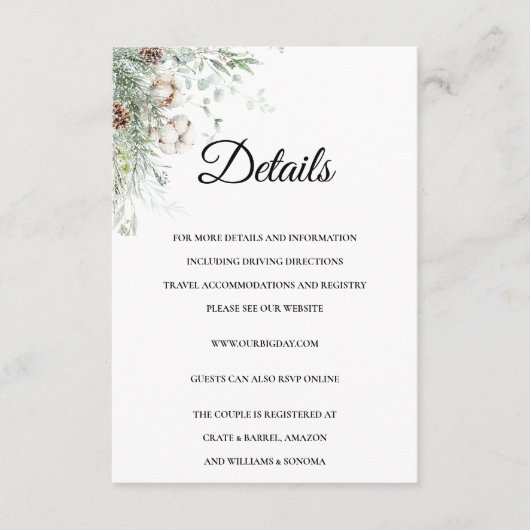 Snowy Greenery floral Enclosure Card Details Begleitkarte (Vorderseite)