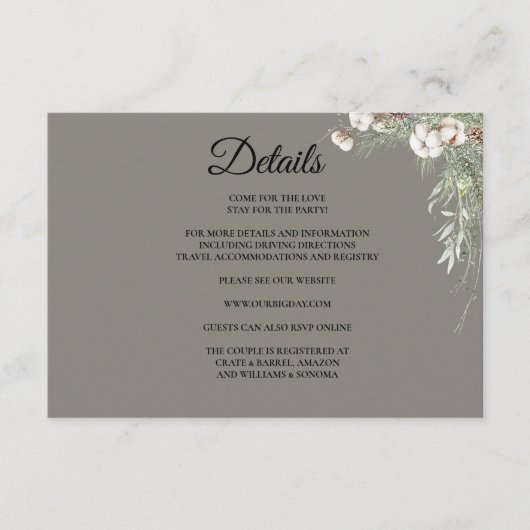 Snowy Greenery Florals Enclosure Card Details Begleitkarte (Vorderseite)
