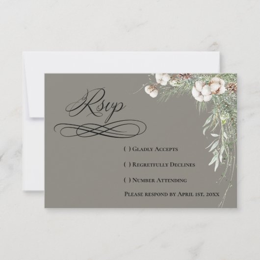 Snowy Greenery RSVP Card Karte (Vorderseite)