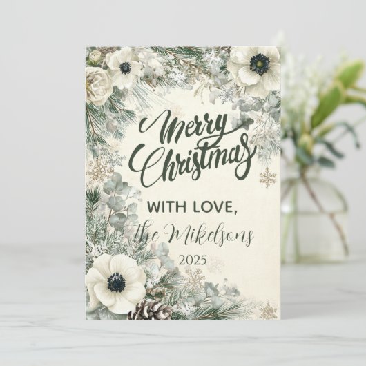 Snowy Greenery Rustikale Weihnachten (Stehend Vorderseite)