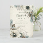 Snowy Greenery Rustikale Weihnachten Einladung (Stehend Vorderseite)