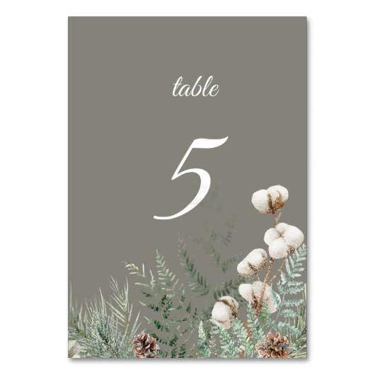 Snowy Greenery Table Number Card Tischnummer (Rückseite)