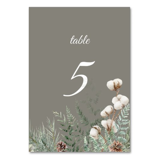 Snowy Greenery Table Number Card Tischnummer (Vorderseite)