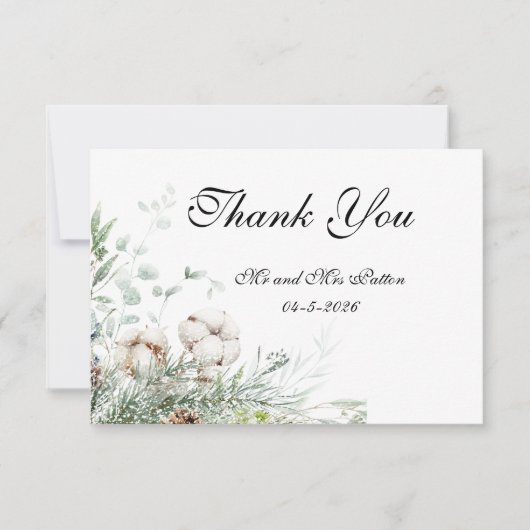 Snowy Greenery Thank You card Dankeskarte (Vorderseite)