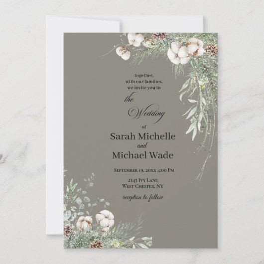 Snowy Greenery Wedding Invitation Einladung (Vorderseite)