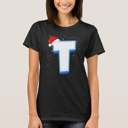 Snowy Hauptstadt Christmas Monogram Alphabet Lette T-Shirt (Vorderseite)