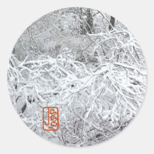 Snowy Hedgerow Winter Round Sticker
