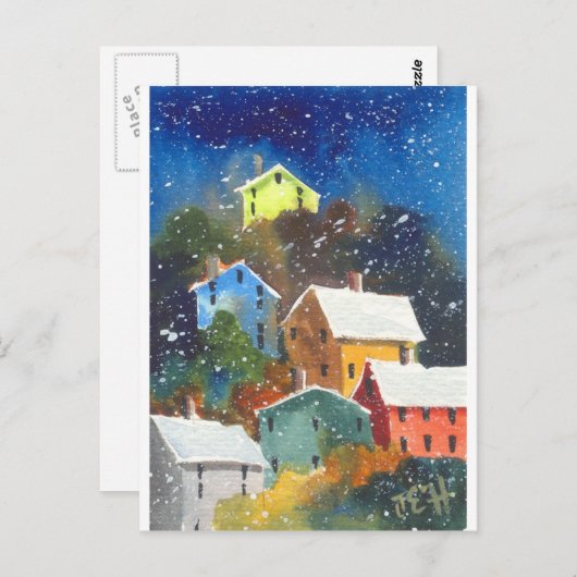 Snowy Hillside Houses Postkarte (Vorne/Hinten)