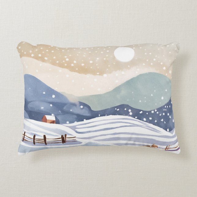 Snowy Hillside | Watercolor Winter Dekokissen (Vorderseite)