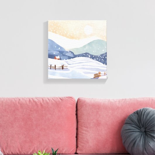 Snowy Hillside | Watercolor Winter Leinwanddruck (Insitu (Wohnzimmer))
