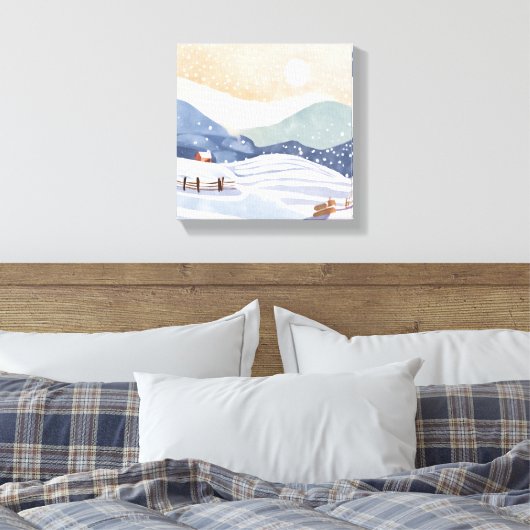 Snowy Hillside | Watercolor Winter Leinwanddruck (Insitu (Schlafzimmer))