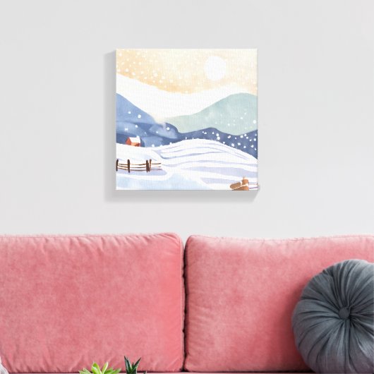 Snowy Hillside | Watercolor Winter Leinwanddruck (Insitu (Wohnzimmer))