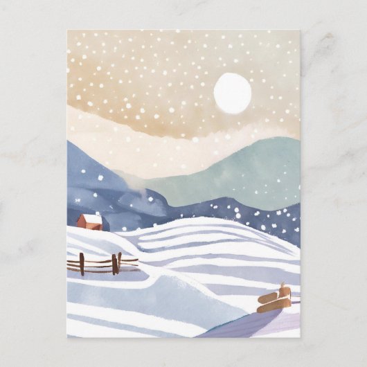 Snowy Hillside | Watercolor Winter Postkarte (Vorderseite)