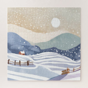 Snowy Hillside   Watercolor Winter Puzzle