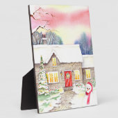 Snowy Hütte Aquarellmalerei Fotoplatte (Seite)