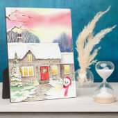 Snowy Hütte Aquarellmalerei Fotoplatte (Seite)