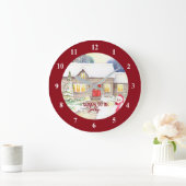 Snowy Hütte Aquarellmalerei Große Wanduhr (Zuhause)