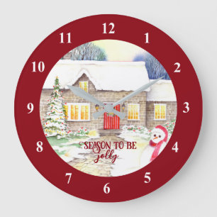 Snowy Hütte Aquarellmalerei Große Wanduhr