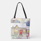 Snowy Hütte Aquarellmalerei Tasche (Rückseite)