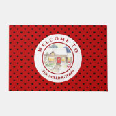 Snowy Hütte Christmas Red Blue Heart Pattern Fußmatte (Vorderseite)