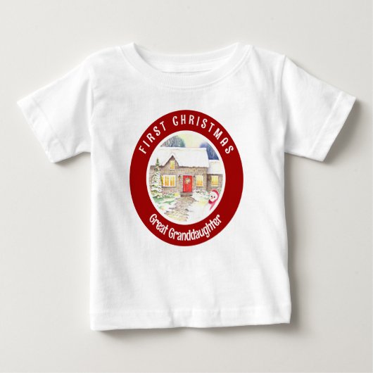 Snowy Hütte First Christmas Red Circle Baby T-shirt (Vorderseite)