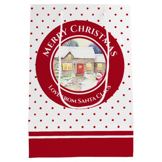 Snowy Hütte Frohe Weihnachten vom Weihnachtsmann Mittlere Geschenktüte (Rückseite)