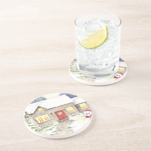 Snowy Hütte Getränkeuntersetzer (Seite)