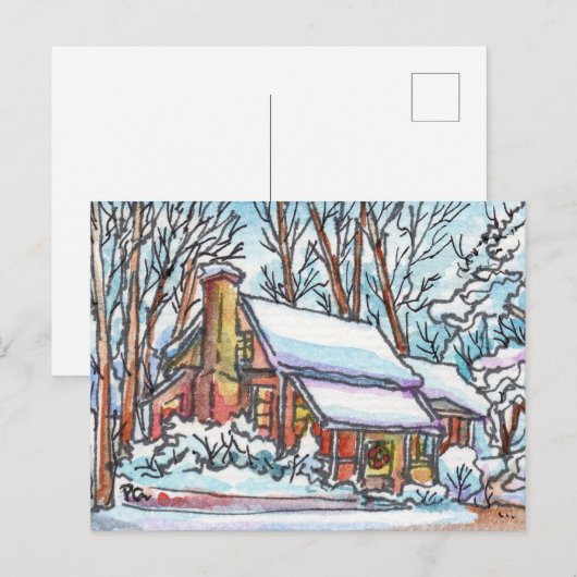 Snowy Hütte Postkarte (Vorne/Hinten)