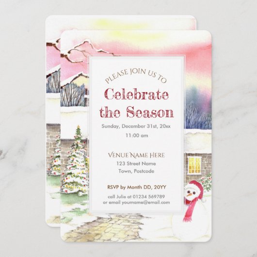 Snowy Hütte Weihnachten Neujahr Party Einladung (Vorne/Hinten)