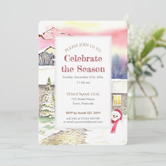 Snowy Hütte Weihnachten Neujahr Party Einladung (Stehend Vorderseite)