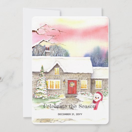 Snowy Hütte Weihnachten Neujahr Party Einladung (Rückseite)