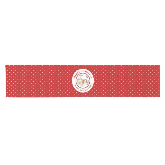 Snowy Hütte Weihnachten Red White Polka Dots Kurzer Tischläufer (Horizontal)