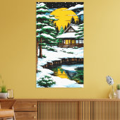 Snowy Japanese Cottage By Moonlit Sunset Leinwanddruck (Insitu (Wohnzimmer))