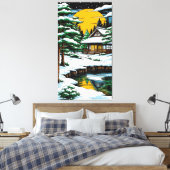 Snowy Japanese Cottage By Moonlit Sunset Leinwanddruck (Insitu (Schlafzimmer))