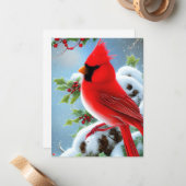 Snowy Kardinal Bird Graphic Mitteilungskarte (Vorderseite/Rückseite Beispiel)