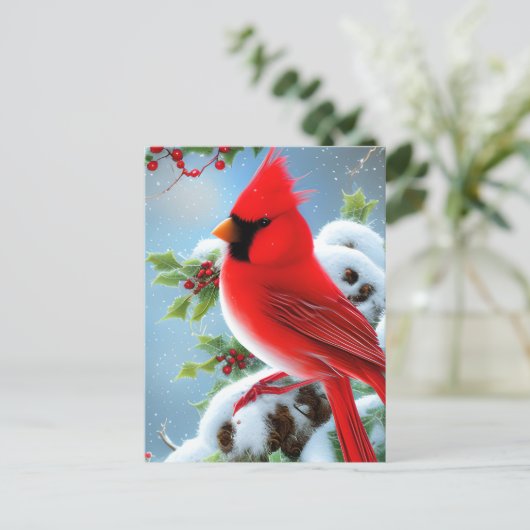Snowy Kardinal Bird Graphic Postkarte (Stehend Vorderseite)
