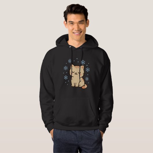 Snowy Kawaii Cat – Cute Winter Kitty Hoodie (Vorne ganz)