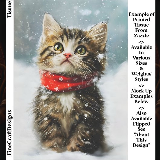 Snowy Kitten, Red Christmas Scarf EG2L Decoupage Seidenpapier