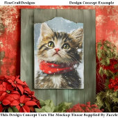 Snowy Kitten, Red Christmas Scarf EG2L Decoupage Seidenpapier