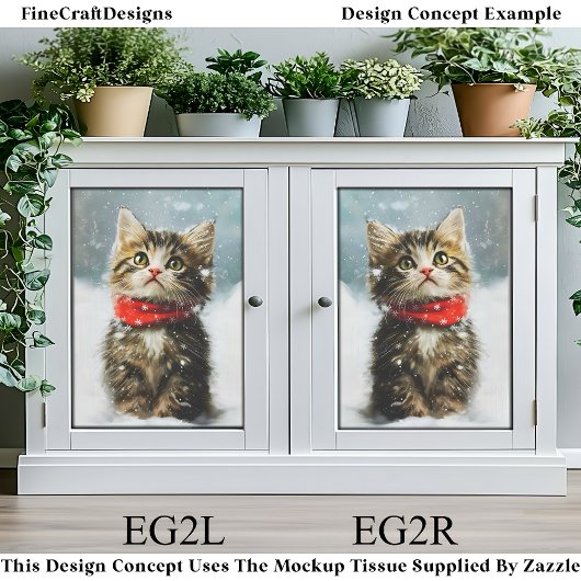 Snowy Kitten, Red Christmas Scarf EG2R Decoupage Seidenpapier