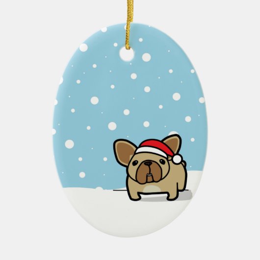 Snowy-Kitz Frenchie Keramik Ornament (Vorne)