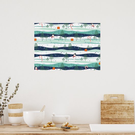 Snowy Landscape Christmas Elements Pattern Poster (Küche)