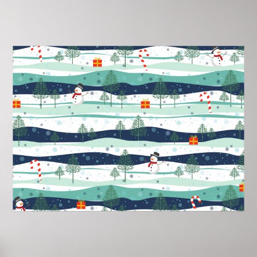 Snowy Landscape Christmas Elements Pattern Poster (Vorne)
