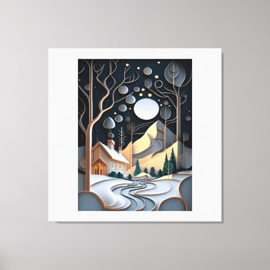 Snowy Landscape with a Christmas Tree Leinwanddruck (Vorderseite)